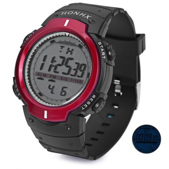 S&L HONHX 9040 LED Digital Sport Watch Cold Light Big Round Dial Rubber Band Water Resistance Wristwatch (Red) - intl