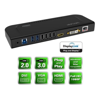 Wavlink USB 3.0 Universal Dual Display Docking Station With Gigabit Ethernet Supports HDMI/DVI/VGA, 6 USB Ports(2USB 3.0 + 4USB 2.0), Audio Output/Input for Laptop/PC/Mac - intl