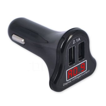 Dual USB Car Charger with LED Display 2.1A - Black