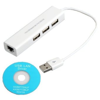 joyliveCY Mini Laptop Usb 3 Ports Hub With Ethernet Network Lan Adapter (White)