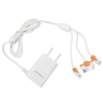uNiQue Charger Rumah USB dengan Built-in Kabel 4-in-1 Berkualitas Tinggi ET-101 - Putih