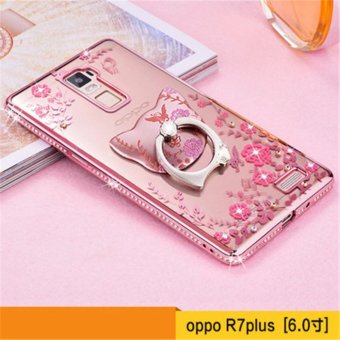Flora Diamond Ring Holder Stand Silicon Case for Oppo R7 Plus Flower Bling Soft TPU Clear Phone Back Cover - intl