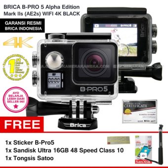 BRICA B-Pro5 Alpha Edition 4K Mark IIs (AE2s) BLACK + Sticker B-Pro + Sandisk Ultra 16Gb Speed48 Class10 + Tongsis Satoo