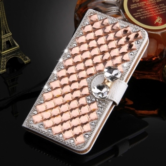 For Samsung Galaxy S6 Edge+ / G928 Diamond Encrusted Bowknot Pattern Horizontal Flip Leather Case With Magnetic Buckle and Card Slots and Holder and Lanyard(Rose Gold)