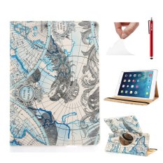 Moonmini 360 Rotation PU Leather Flip Folio Case Cover for Apple iPad air/ iPad5 - World Map Pattern 1