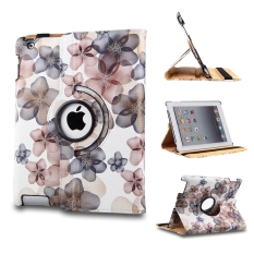 Moonmini Case for Apple iPad 2 3 4 Generation + Stylus - Khaki 360 Degrees Rotating Swivel Stand Smart Cover Flower Printing Protective Cover Case Shell