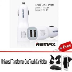 Remax Dual USB Car Charger 2.1A 1A Portabel Adaptor Fast Charging + Car Holder Transformer
