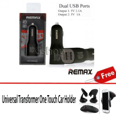 Remax Dual USB Car Charger 2.1A 1A Portabel Adaptor Fast Charging + Car Holder Transformer
