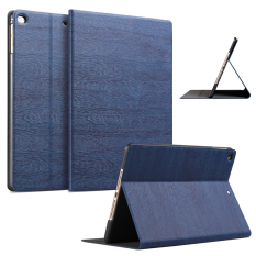 Slim Wood Grain Case PU Leather Cover for Apple iPad Air 1 / iPad Air 2 (Navy Blue)