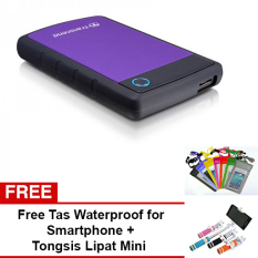 Transcend Harddisk Eksternal Antishock 25H3P 1TB - Ungu + Gratis Tongsis Mini Lipat + Tas Waterproof for Smartphone