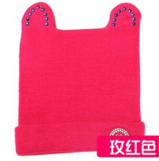 2015 New Autumn Winter Warm Baby Beanie Cap Soft Crochet Knit lip Double Horn Diamond Patten Hat for Infant Newborn Children Toddler Christmas Gift (Rosy) (Intl)