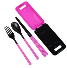 21 Truly Shop Travel Cutlery Set / Sendok Garpu Sumpit / Alat Makan Lipat - Pink