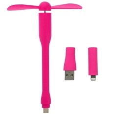 3 in 1 3.5 inch Flexible Micro USB + USB 2.0 + 8 Pin Powered 2-Blade Fan for Phone and Computers (Magenta) - INTL
