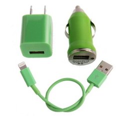 3 in 1 (5V 1A US Plug Travel Charger Adapter + Car Charger + 22cm 8-pin Sync Charge Cable) for iPhone 6 and 6 Plus, iPhone 5, iPod touch 5 / 6(Green) - Intl