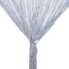1 m x 2 m Silver garis kulit tali tirai jendela pintu dekorasi (abu-abu