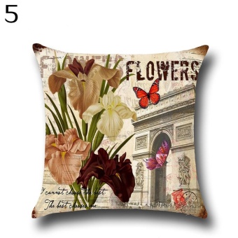 Broadfashion Vintage Flower Building Pattern Pillow Case Home Decor Sofa Throw Pillow Cover (#5) - intl