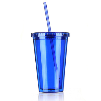 500 ml cairan tutup gelas plastik minuman Cup + sedotan untuk pesta es kopi jus Biru - Internasional