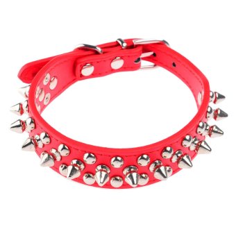 360DSC Punk Style Round Bullet Nail Rivet Studded Soft PU Leather Pet Dog Puppy Collar - Red (Intl)