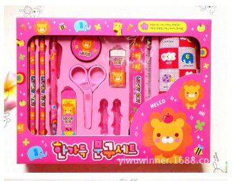 Fengsheng 11PcsStudents Stationery Kit Elementary Student School Cartoon Supplies Pencil Case Stationery Creative Gifts Pink(Pink) intl - intl