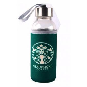 Botol Kaca / Tumbler / Glass Bottle Starbucks Air Minum Panas Dingin + Sarung Logo Starbucks