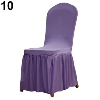 Broadfashion Ruffled Pleated Stretch Full Dining Chair Cover Hotel Restaurant Wedding Decor (Light Purple) - intl