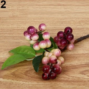 Broadfashion 1 Bouquet Artificial Fake Plant Berry Leaf Christmas Home Wedding Party Decor (Beige Purple) - intl