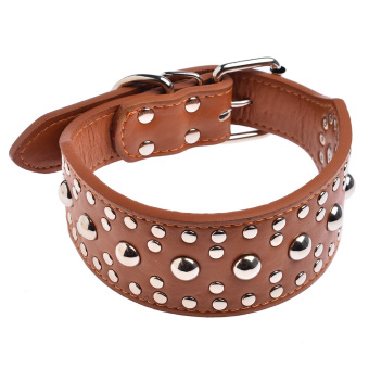 360DSC Fashion Round Nails Mushroom Nails Soft PU Leather Pet Dog Puppy Collar - Light Brown M (Intl)