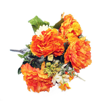 OHOME Bunga Mawar Piony Kelompok Artificial Dekorasi Interior Eksterior - AN-B000350-BUNGA-4 - Orange