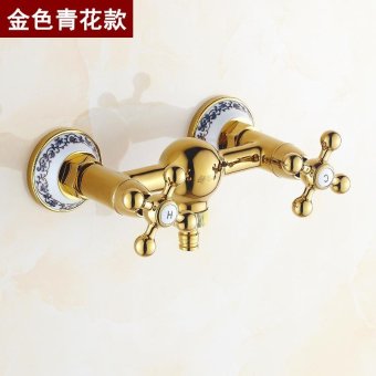All copper rose gold washing machine taps continental cold water into wall mixed water valve 4/6-generic gold washing machine blue-green, rose gold - intl