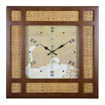 Tun Chi (TQJ) large new Chinese square solid wood living room bedroom clock Chinese clock rattan clock table mute swans wall charts - intl