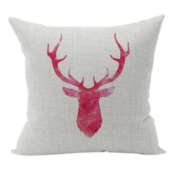 Nunubee Sofa Cotton Linen Home Square Pillow Decorative Throw Pillow Case Cushion Cover Red Antlers