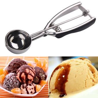 1pcs Ice Cream Scoop Stainless Steel Spring Handle Scoop Mashed Potato Spoon 6CM Black and Silver New Products Promotion - intl