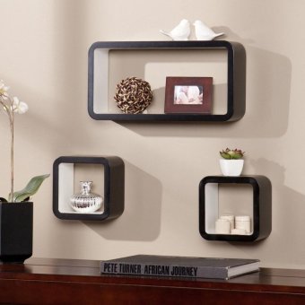 DecorNation Wall Shelf set of 3 Cube & Rectangle Shelves (Black & White)(Intl)