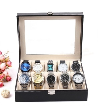 PU Leather 10 Slots Wrist Watch Display Box Storage Holder Organizer Case - intl