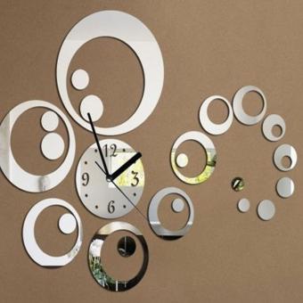 Jam dinding Stylish Circles Wall Clock DIY 3D Mirror 009 Silver