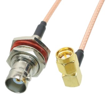 Fliegend cable BNC female bulkhead jack to SMA male plug right angle RG316 6\" pigtail