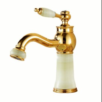 marble basin faucet hot and cold continental bench basin Tsing jade antique tap full bathroom fittings copper golden basin gold band B gold jade Dragon Drill - intl