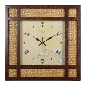 Tun Chi (TQJ) large new Chinese square solid wood living room bedroom clock Chinese clock rattan clock table mute swans wall charts,Plum blossom - intl