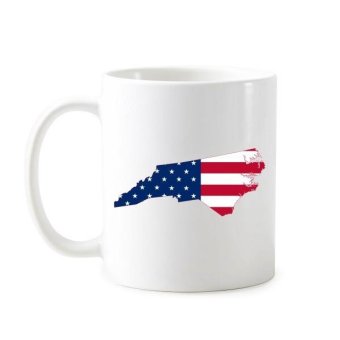 The United States Of America USA North Carolina Map Stars And Stripes Flag Shape Classic Mug White Pottery Ceramic Cup Gift Milk Coffee With Handles 350 ml - intl
