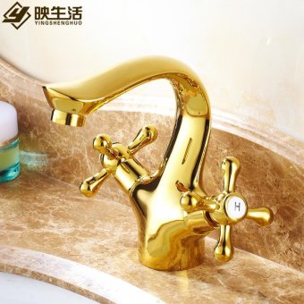 Tap golden dragon Cu all basin sinks basin in retro hot and cold-single hole idyllic continental golden wheel, Crystal - intl