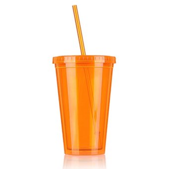 500 ml cairan tutup gelas plastik minuman Cup + sedotan untuk pesta es kopi jus jeruk - Internasional