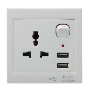 3pcs Double 2 USB Ports Wall Charger Socket Outlet Plug Switch Adapter White - intl