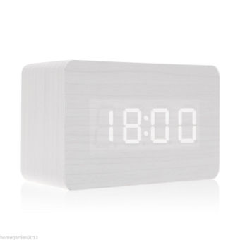 Modern Wooden Wood USB/AAA Digital LED Alarm Desk Clock Calendar Thermometer White Cover White Light