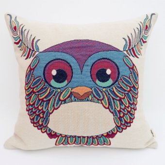 Uniifurn Decorative Square Throw Pillow Cover Pillowcase Cushion Cover 20x20 Inches 50cm x 50cm, Jacquard Cute Owl on Both Sides (Fat Owl)