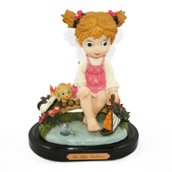 OHOME Pajangan 3D Vintage Keramik Poly Stone Girl & Cat Patung Hadiah Kado Decor - EV-SP-2206-A