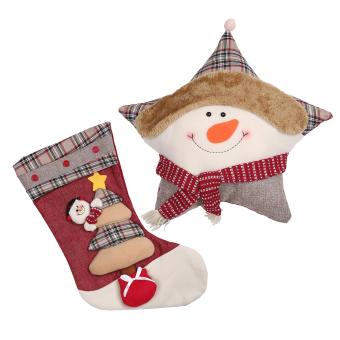 niceEshop Christmas Throw Pillow Snowman Pentagram Cushion with Christmas Stockings Hanging Socks,Snowman - intl