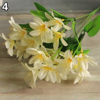 Broadfashion Lovely Artificial Mini Lily Flower Bouquet Home Wedding Decor 24 Flowers on 1 Piece (Milky White) - intl