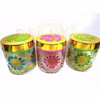 Toples Kaca 3pc Motif Bunga Mawar Cantik - Glass Jar Emboss Kue Snack