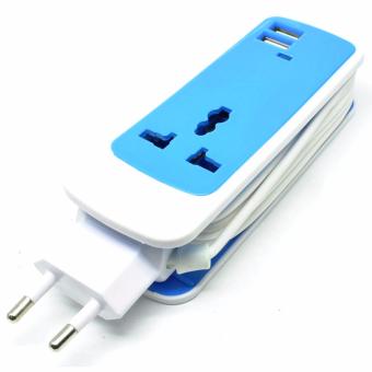 Colokan Listrik EU Plug dengan 2 USB Port - Blue