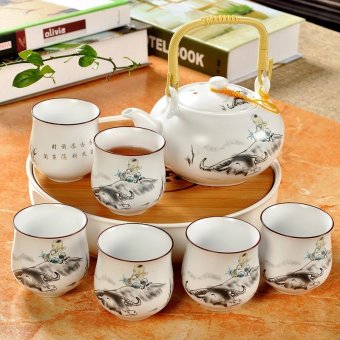 China Ceramic Chinese Porcelain Kung Fu Tea Set with Tea Tray, Jingdezhen Ceramic Large Tea Pot, 8-pack(Shepherd Boy) - intl